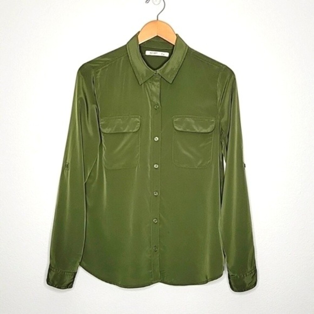 OLD NAVY Green Collared Long Roll Tab Sleeves Button Up Chest Pockets size M